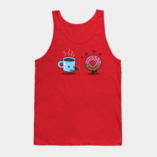 Funny Kawaii Coffee and Donut Lovers Relationship Cartoon Tank Top